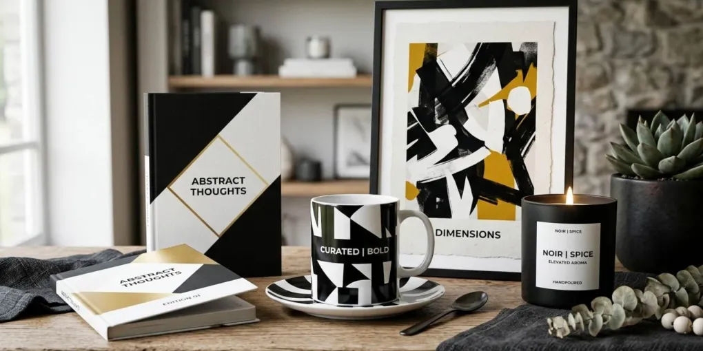 Close-up of AI-generated lifestyle mockups featuring high-contrast design products