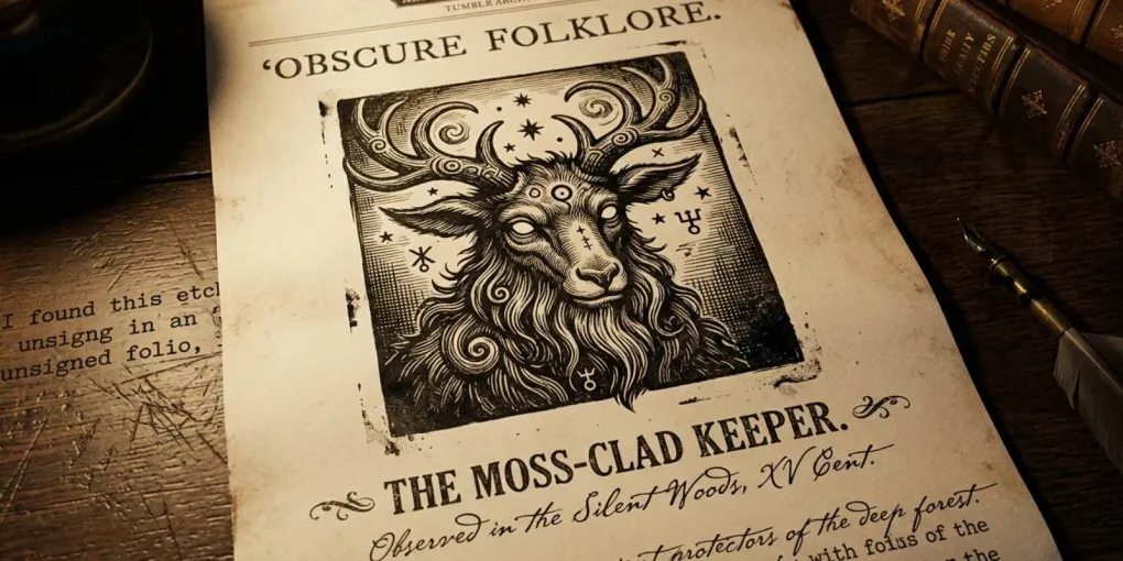 A dark academia aesthetic blog post on Tumblr featuring a woodcut engraving of a mystical creature with atmospheric lighting and vintage typography