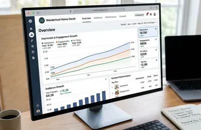 Pinterest analytics dashboard showing growth curves and strategy