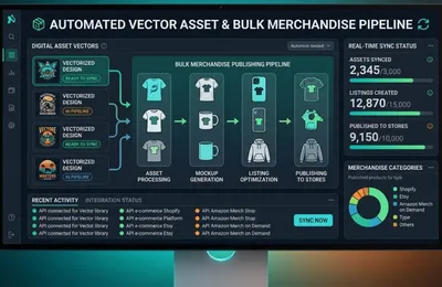 Automated print-on-demand dashboard syncing digital asset vectors into a bulk merchandise publishing pipeline